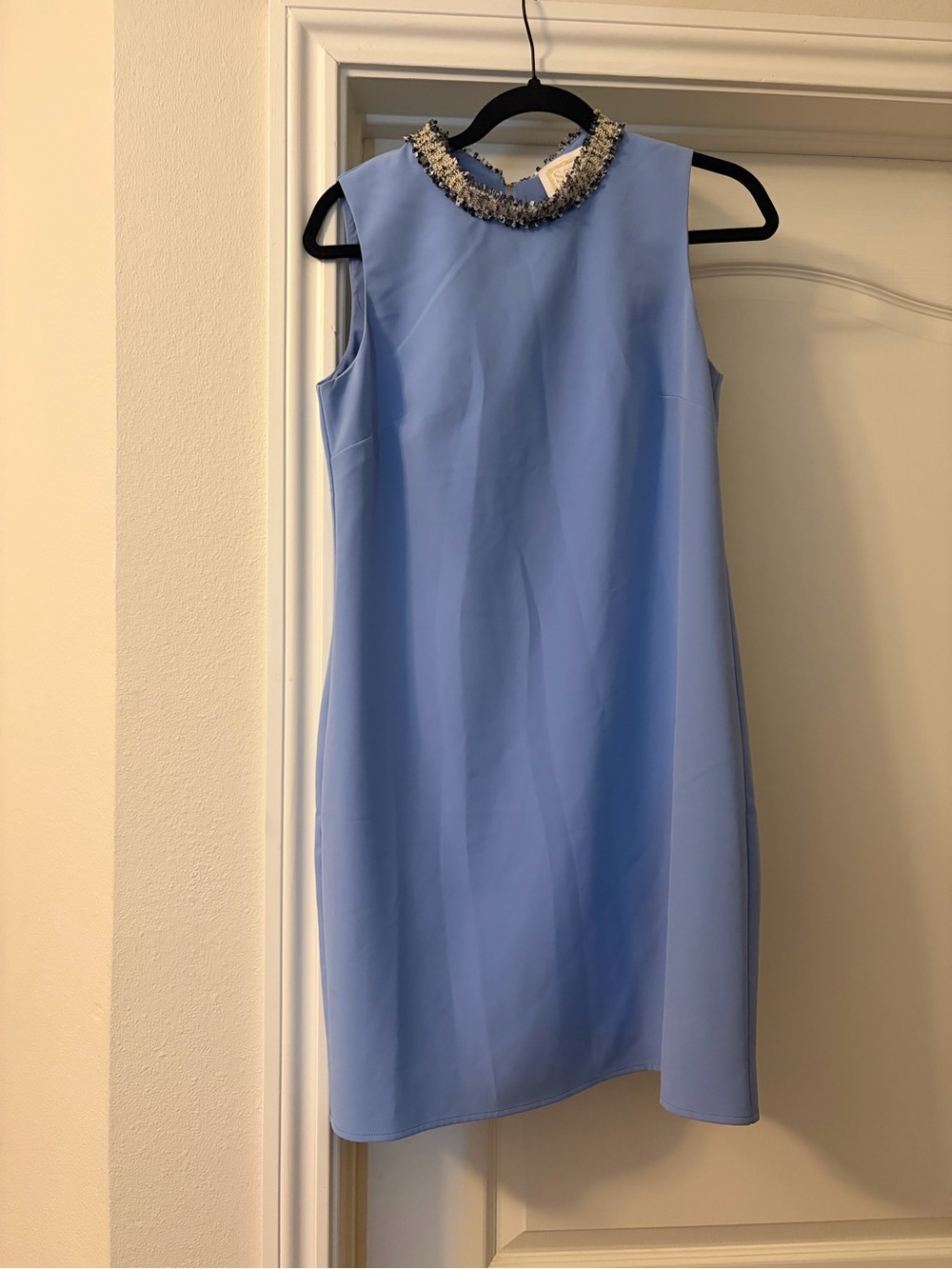 Sail to Sable Light Blue Sleeveless Shift Dress with Beaded Collar
